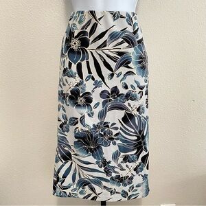 Light Blue Floral Midi Skirt Small Tropical Garden Resort Vacation